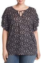 Thumbnail for your product : Vince Camuto Plus Floral Ruffle-Sleeve Top