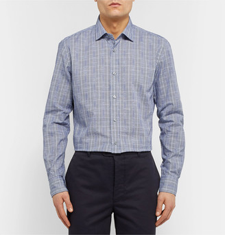 HUGO BOSS Navy Slim-Fit Prince of Wales Checked Cotton and Linen-Blend Shirt - Men - Blue