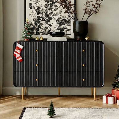 Mercer41 6-Drawer 47.23'' W Modern Double Dresser with Gold Legs, Chest of Drawers Storage Cabinet