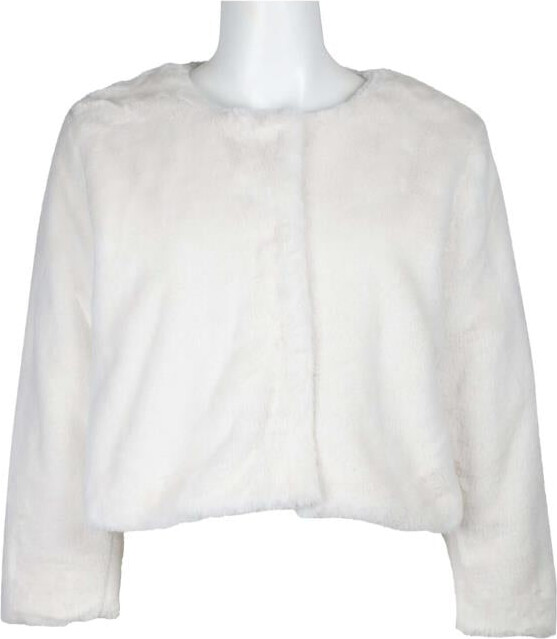 TRUEDAMES Crew Neck 3/4 Sleeve Solid Faux Fur Jacket