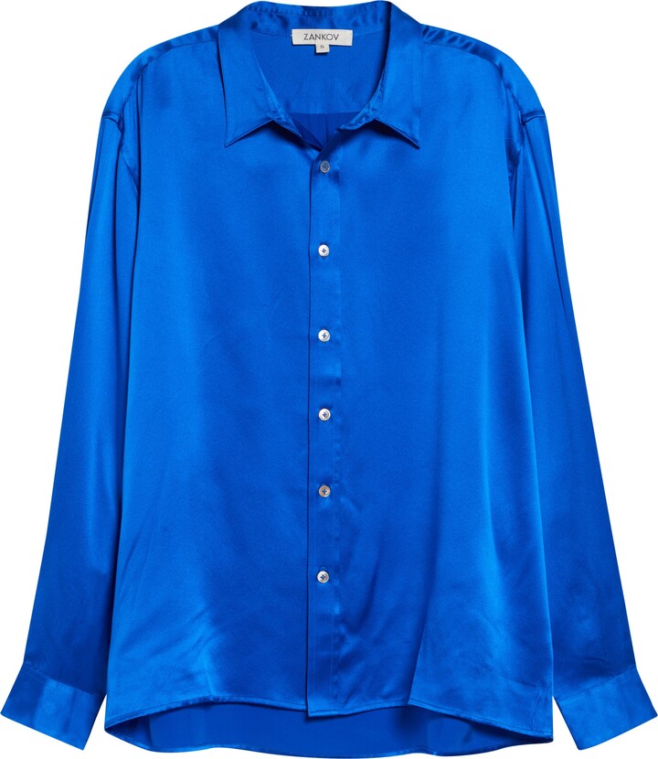 ZANKOV Jimmy Solid Silk Satin Button-Up Shirt