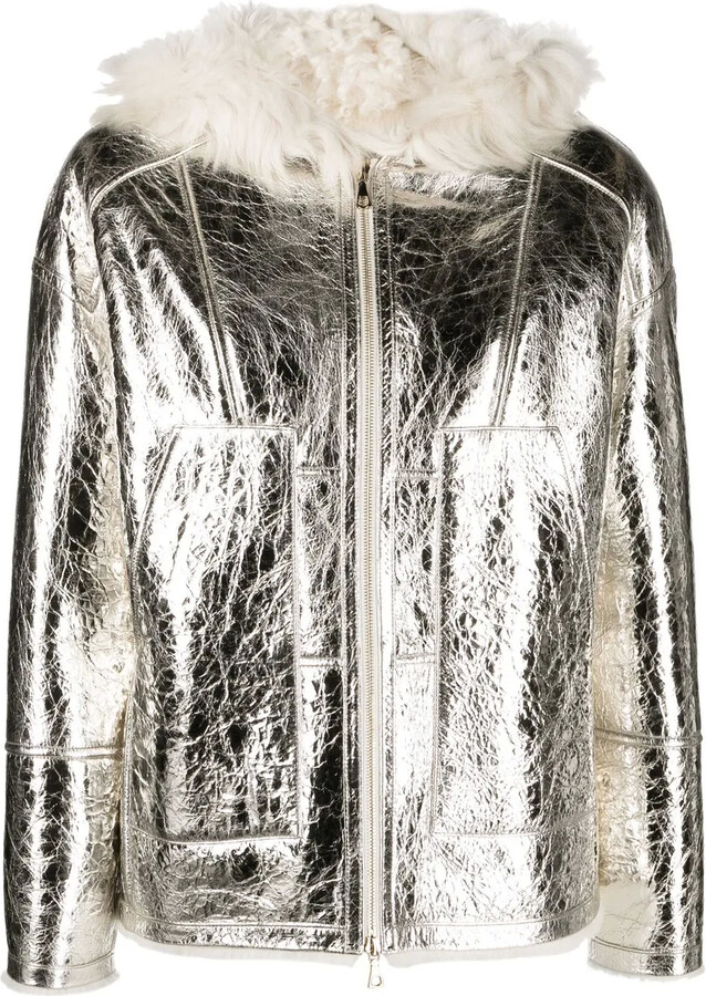 Yves Salomon Metallic-Effect Zip-Up Leather Jacket