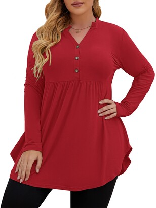 Engel Topmøde span Button Henley Shirts Defjooy Plus Size Peplum Tops For Women Babydoll Long  Sleeve Tunics Army Green 4X - ShopStyle