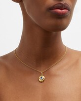 Thumbnail for your product : Elizabeth Locke 19K Yellow Gold Vertical Oval Sapphire Pendant with Godron Bezel and Gold Dots