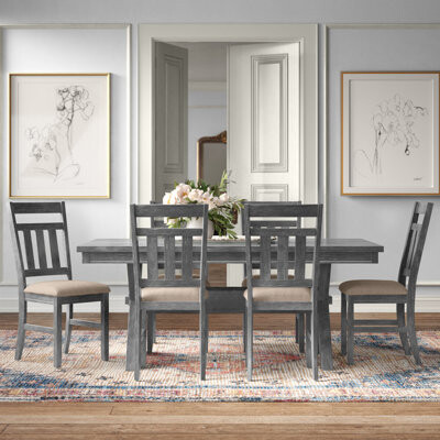 Kelly Clarkson Home Parsons 7- Piece Wood and Upholstered Trestle Dining Set
