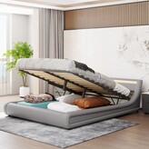 Thumbnail for your product : EDWINRAY Queen Lift Storage Bed with LED Headboard, Faux Leather Upholstered Platform Bedframe w/Gas Lift Up Storage,No Box Spring Needed