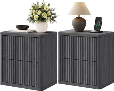 Latitude Run Fluted Nightstand With 2 Pop-Up Drawers