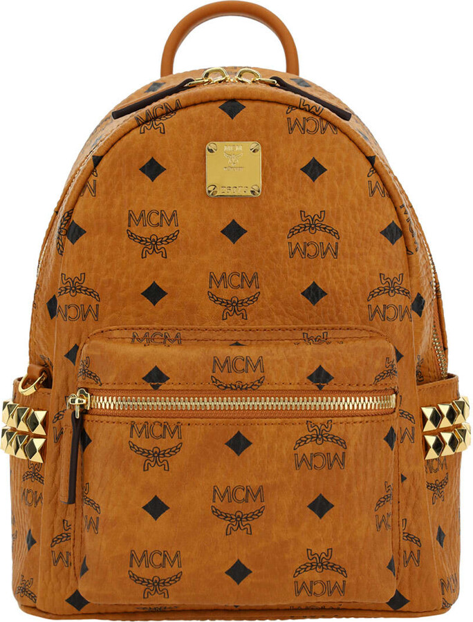 MCM Cognac Monogram Visetos Boston Bag 921mcm69  White leather backpack,  Bags designer fashion, Bags