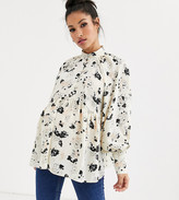 Thumbnail for your product : ASOS Maternity DESIGN Maternity long sleeve button front sheer top in ditsy floral print