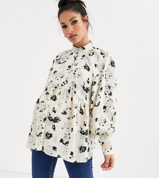 ASOS Maternity DESIGN Maternity long sleeve button front sheer top in ditsy floral print