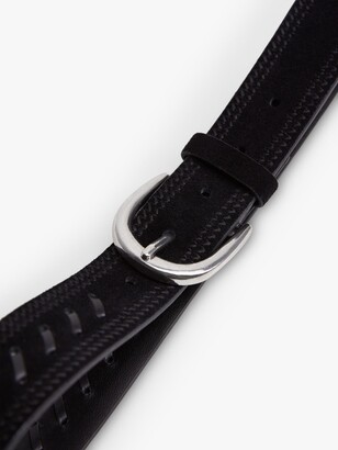 MANGO Braided Detail Leather Belt, Black