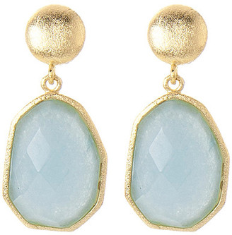 Rivka Friedman 18K Gold Clad Deco Shape Faceted Caribbean Blue Quartzite Dangle Earrings