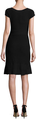 Armani Collezioni Cross-Piping Knit Cap-Sleeve Dress, Black