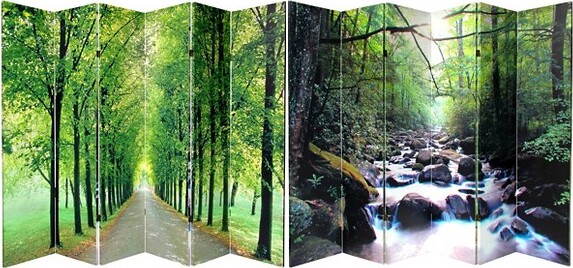 Oriental Furniture PathofLifeRoomDoubleSidedDivider-OrientalFurniture:6-PanelCanvasScreenForest&CountrysideScenes