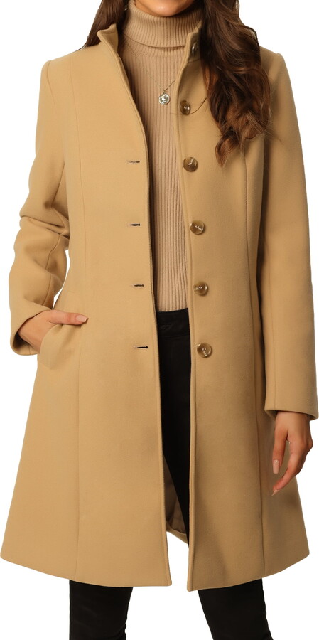 Unique Bargains Elegant Women’s Midi Peacoat with Pockets and Belt for Winter Fashion XL Khaki