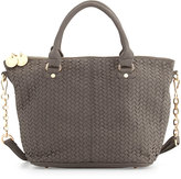 Thumbnail for your product : Neiman Marcus Suede Woven Satchel Bag, Gray