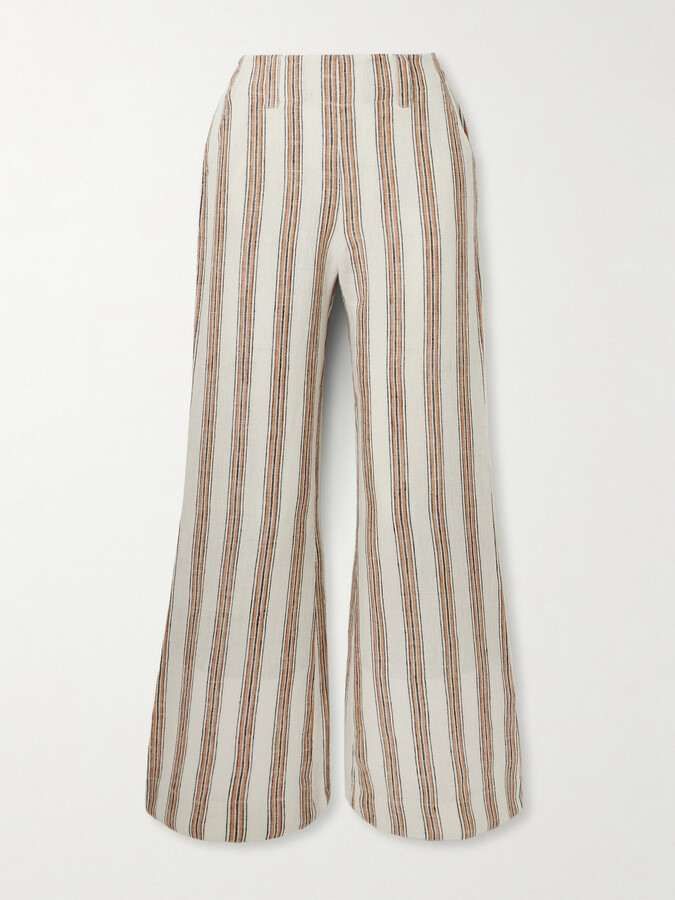 Alix of Bohemia Charlie Desert Striped Linen Flared Pants - Ecru