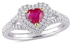 HBC CONCERTO 14K White Gold, Yellow Gold, Ruby And 0.4 TCW Diamond Double Halo Heart Ring