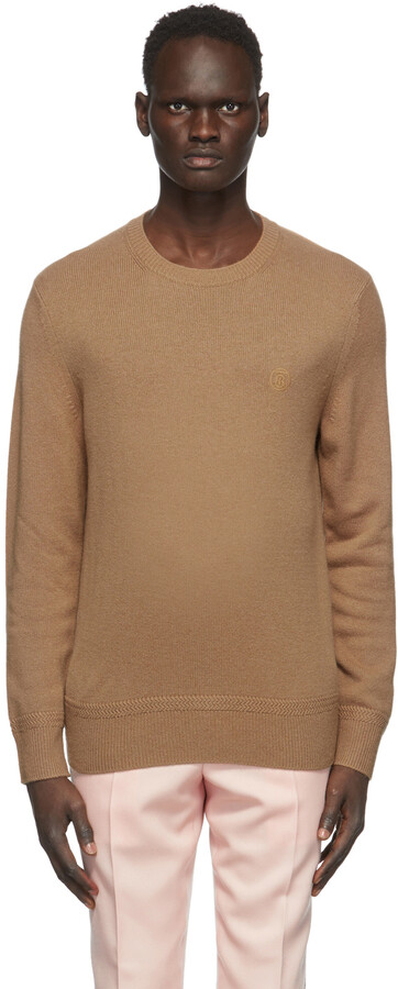Burberry Tan Cashmere Monogram Motif Sweater - ShopStyle