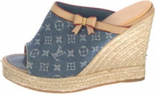 Pre-owned Louis Vuitton Blue Denim Formentera Ankle Strap Platform Wedge  Sandals Size 36