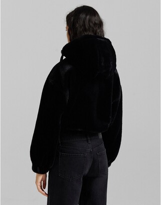 Bershka faux fur hooded jacket in black - ShopStyle