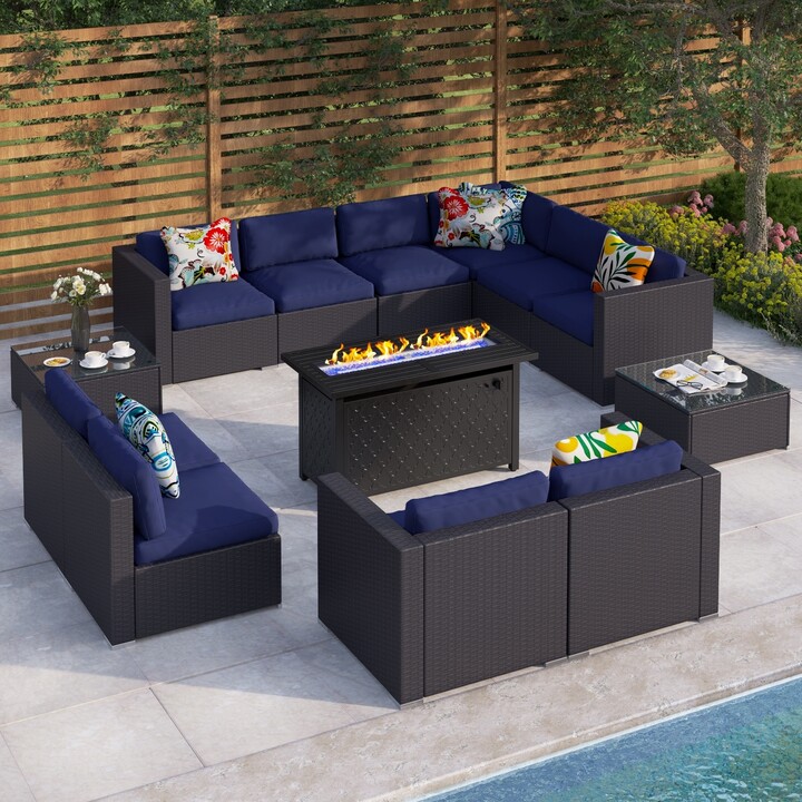 MakeYourDay 10-Seater Rattan Sectional Sofa Set with 2 Kinds of Gas ...