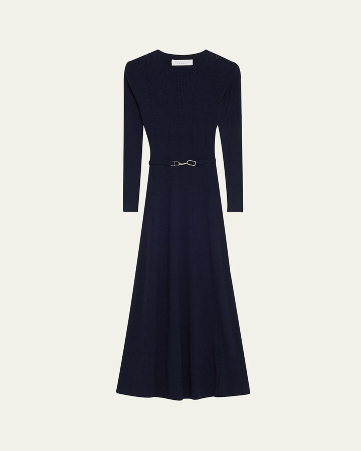 Imagene Long-Sleeve Belted Wool Dress