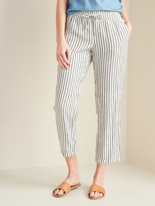 striped linen cropped pants