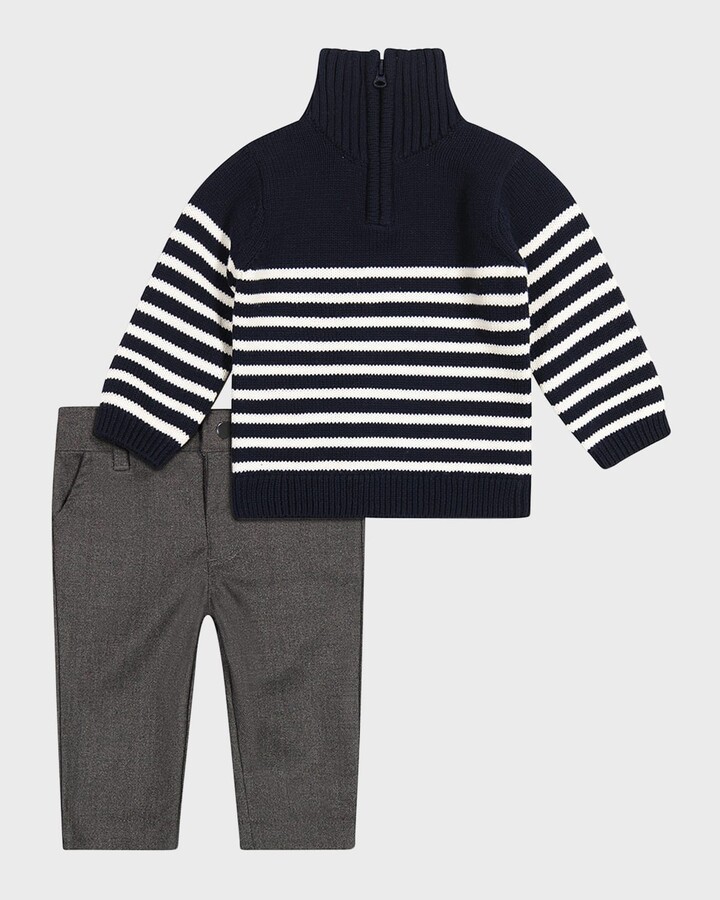 Factory: Boys' Striped Elbow-patch Crewneck Sweater For Boys