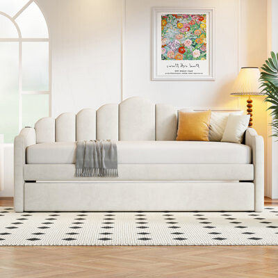 Twin Size Upholstered Daybed With Trundle, Sofabed With USB Charging Ports, Guest Bed
