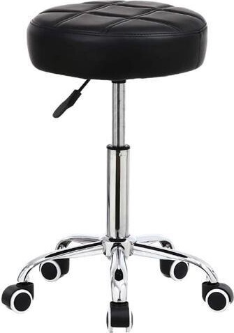 Heightele KKTONER Round Rolling Stool PU Leather Height Adjustable Swivel Drafting Work SPA Medical Salon Stools Chair with Wheels Black