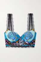 Thumbnail for your product : Versace La Medusa Lace-trimmed Printed Silk-twill Bustier Top