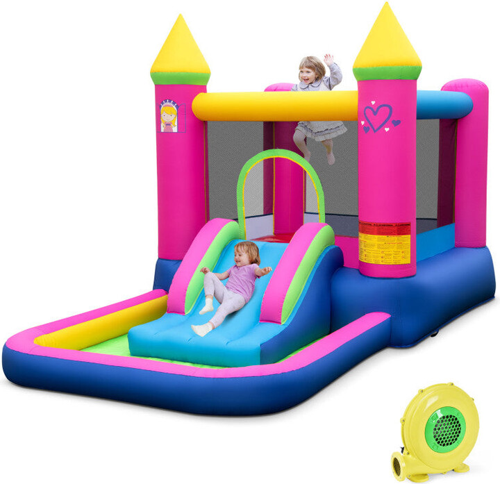 Hivvago Inflatable Bounce House 4-in-1 Kids Princess-themed Bouncer Blow-up Bouncy Castle with 480 Blower