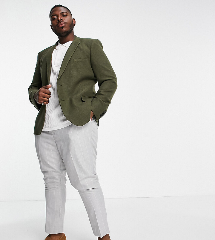 ASOS DESIGN Plus skinny wool mix suit jacket in khaki twill ShopStyle