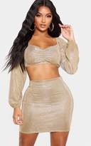 Thumbnail for your product : PrettyLittleThing Shape Gold Glitter Bodycon Skirt