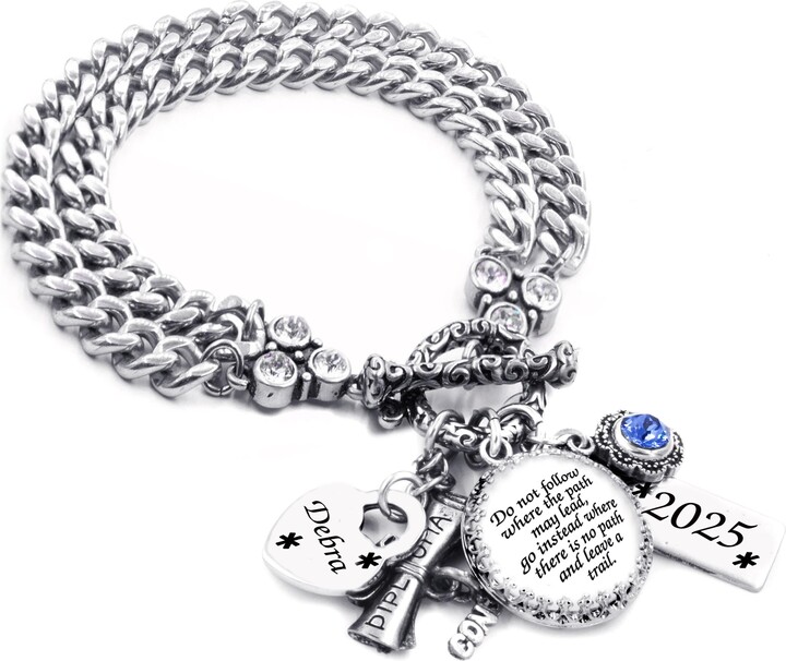 Etsy 2025 Personalized Graduation Gift Student Graduate Bracelet With Engraved Name & Birthstone