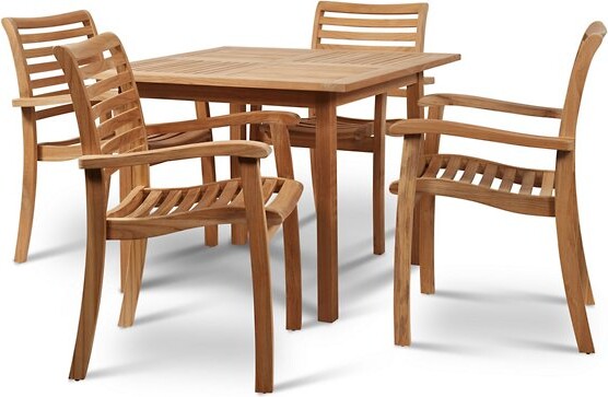 HiTeak Furniture Birmingham 5-Piece Teak Square Table Outdoor Dining Set in Brown