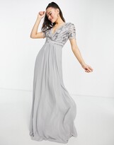 Thumbnail for your product : Goddiva lace detail maxi dress with full skirt in silver