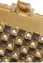 Thumbnail for your product : Dolce & Gabbana Vanda Swarovski crystal-embellished metallic leather clutch