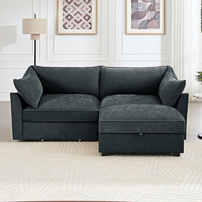 Latitude Run Upholstered Sofa With Movable Ottoman And Storage
