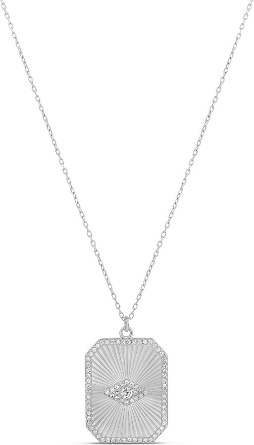 SHYMI Fluted Rectangle Evil Eye Disk Necklace - Silver