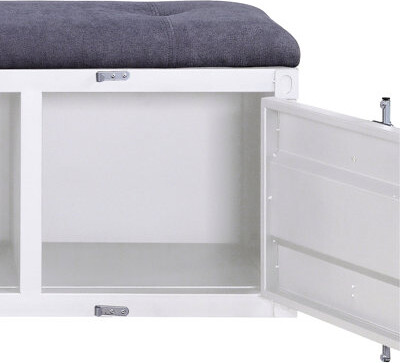 Industrial Bedroom Storage Bench In Grey And Blue With Secure Locking Feature Contemporary Materials Ample Space