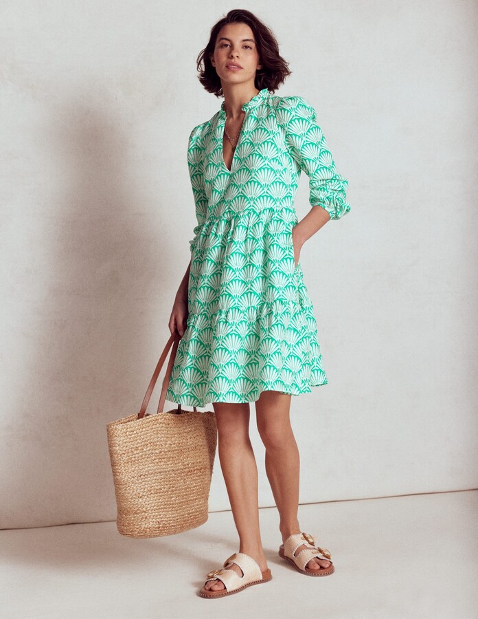 Esme Linen Short Dress, Pink Power, Geometric Stamp