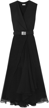 Brunello Cucinelli Belted Crepe And Chiffon Maxi Dress