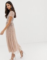 Thumbnail for your product : Maya cap sleeve midaxi dress with applique delicate sequins in taupe blush