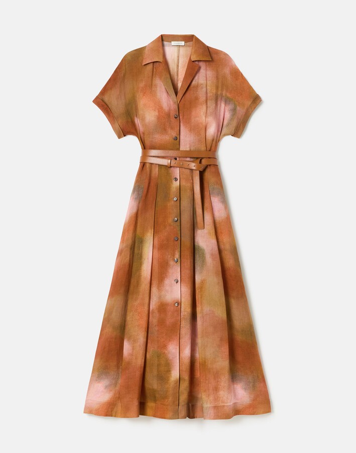 Lafayette 148 New York Pastel Blend Print Gemma Cloth Voile Belted Shirtdress