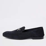 Thumbnail for your product : River Island Navy suede fold down heel snaffle loafers