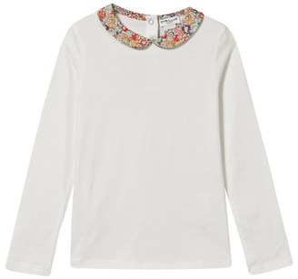 Cyrillus White Top with Floral Peter Pan Collar