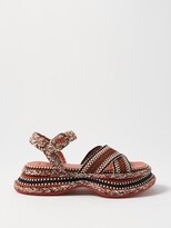 Thumbnail for your product : Chloé Meril Striped Cotton And Leather Sandals - Black Red Print