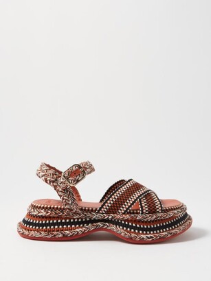 Chloé Meril Striped Cotton And Leather Sandals - Black Red Print